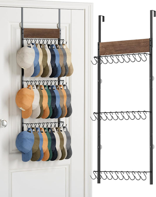 FANGSUN Over the Door Hat Organizer with 30 Hooks, 3-Tier Hat Rack for Door