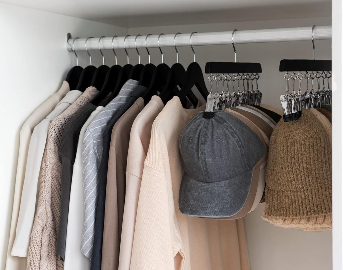 StorageWorks Hat Organizer 2 Pack, Black Cap Hanger Rack with 10 Clips