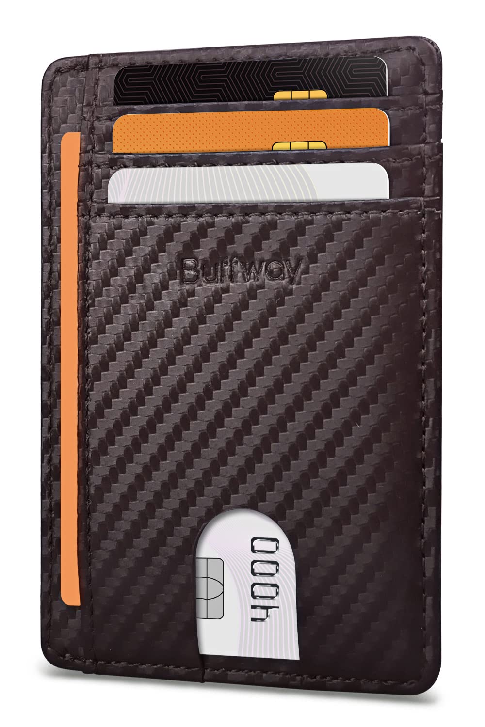 Buffway Slim Minimalist Front Pocket RFID Blocking Leather Wallets for Men and Women - Alaska Cherry