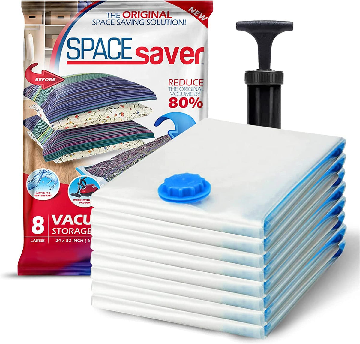 Spacesaver Vacuum Storage Bags with Hand Pump, Jumbo, 10 Pack