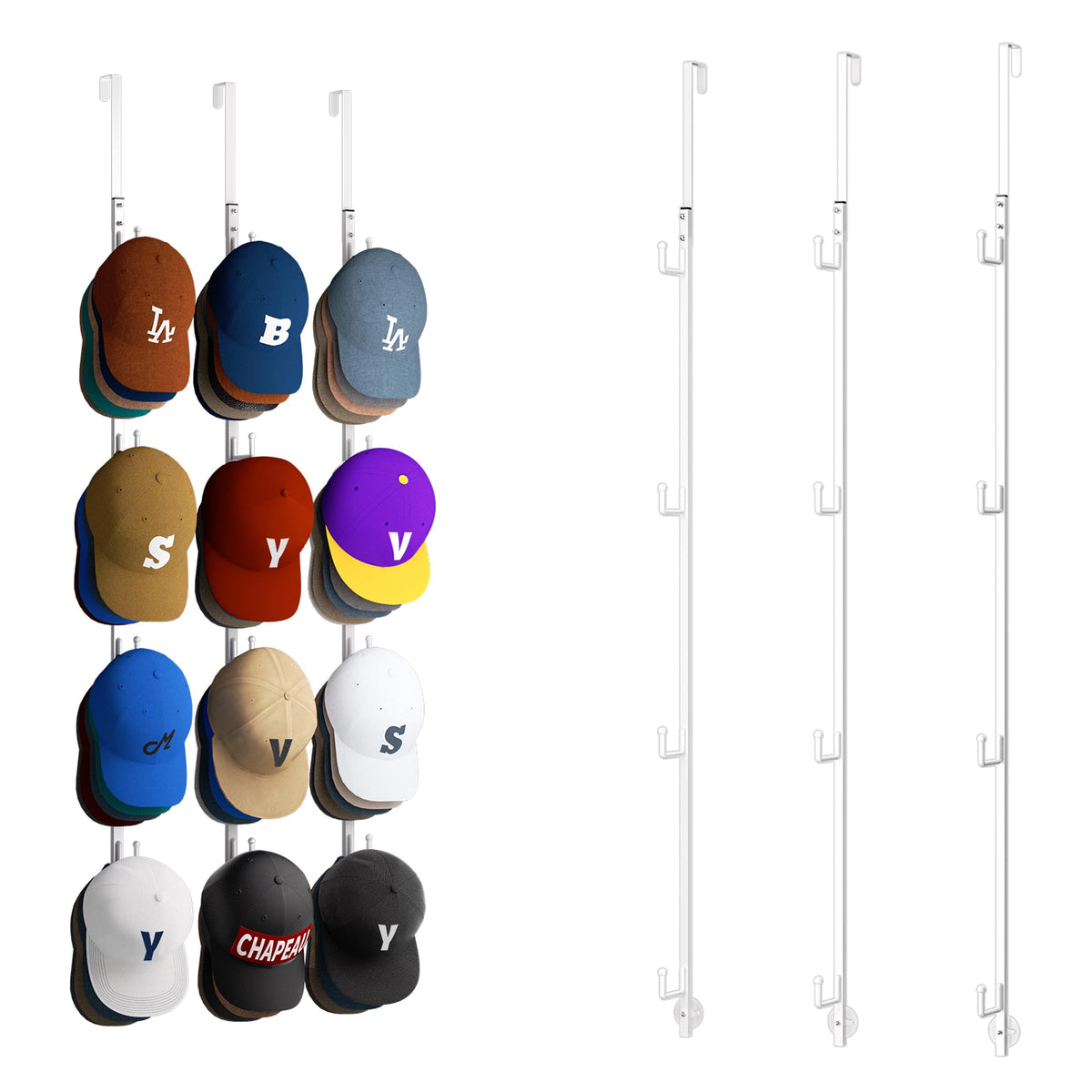 HapiRm Over Door Hat Rack - 2 Packs Hat Organizer with 8 Hooks Design, Hanging Baseball Cap Organizer Storage Holds Up to 40 Caps for Door, Bedroom, Closet (Black)