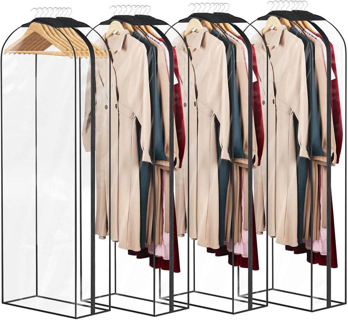 Univivi Garment Bags for Hanging Clothes, Clear Dress Bag 60 In, 4 PCS