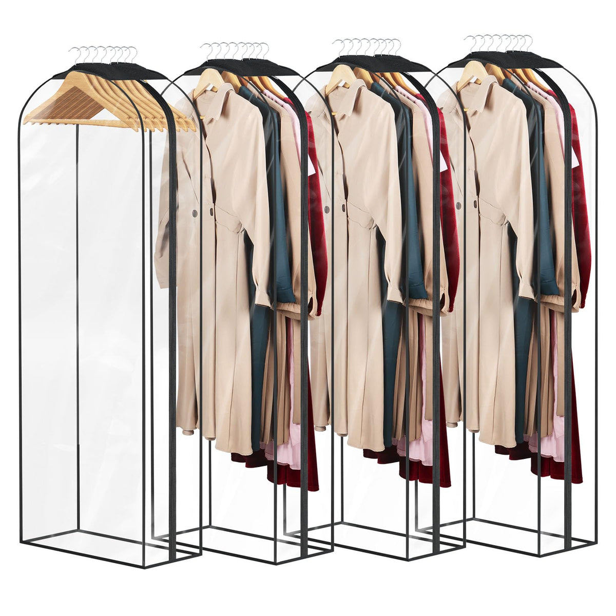 Univivi Garment Bags for Hanging Clothes, Clear Dress Bag 60 In, 4 PCS