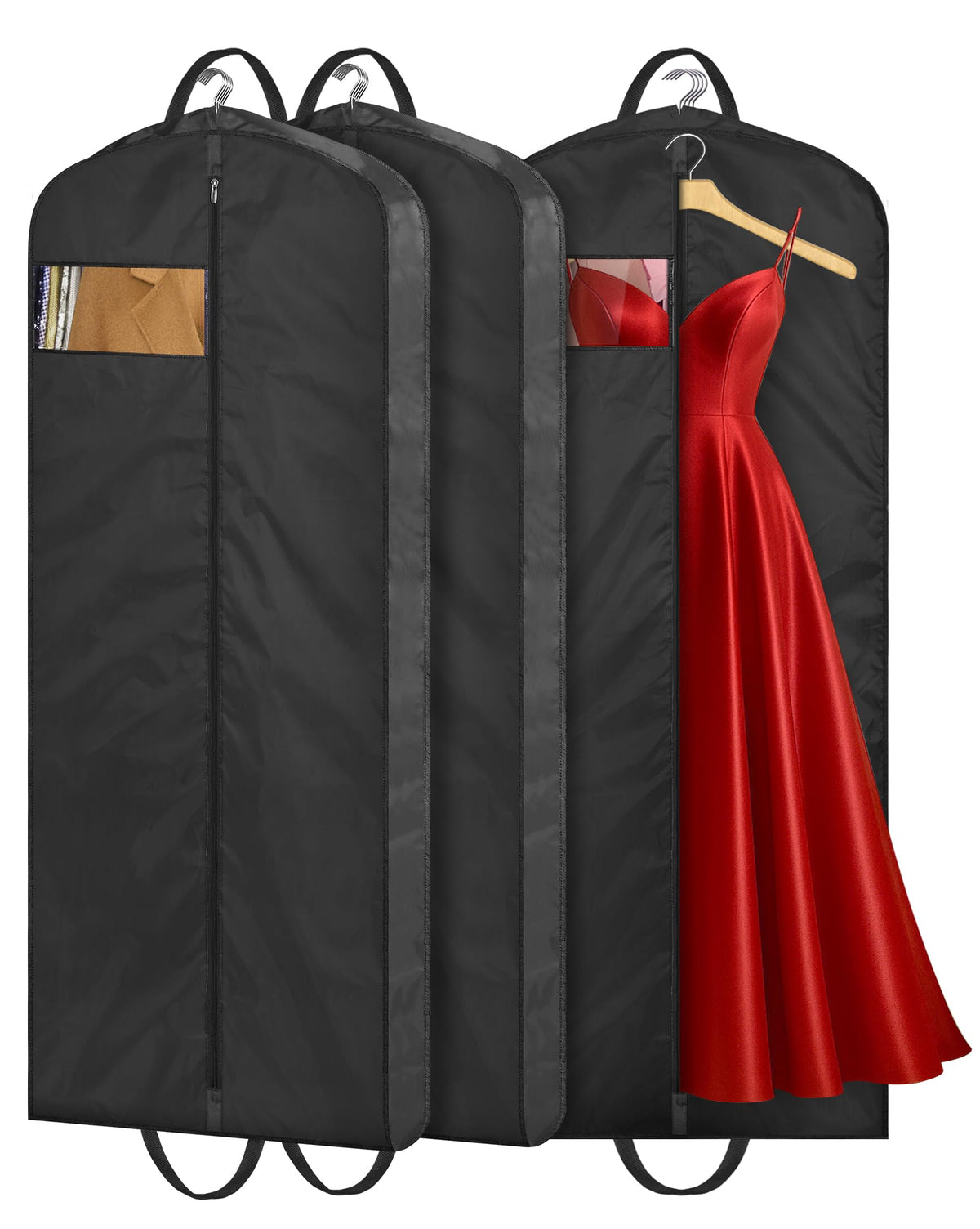 MISSLO 65" Long Garment Bags for Travel Dress Bags for Hanging Clothes 2 Packs Wedding Dress Cover Waterproof Clothes Protector for Closet Storage for Gowns, Tuxedos, Coats, Black