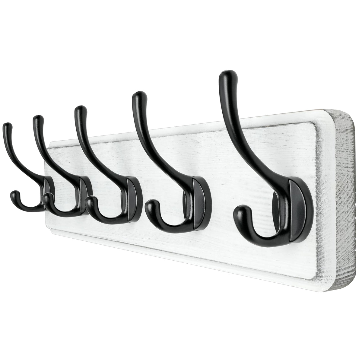 Dseap Wall Mounted Coat Rack: Patented, Heavy-Duty, 17.4" Long 5-Double-Hooks Wooden Hanger Rail for Winter Coats, Hat, Jacket, Clothing - Natural & Black