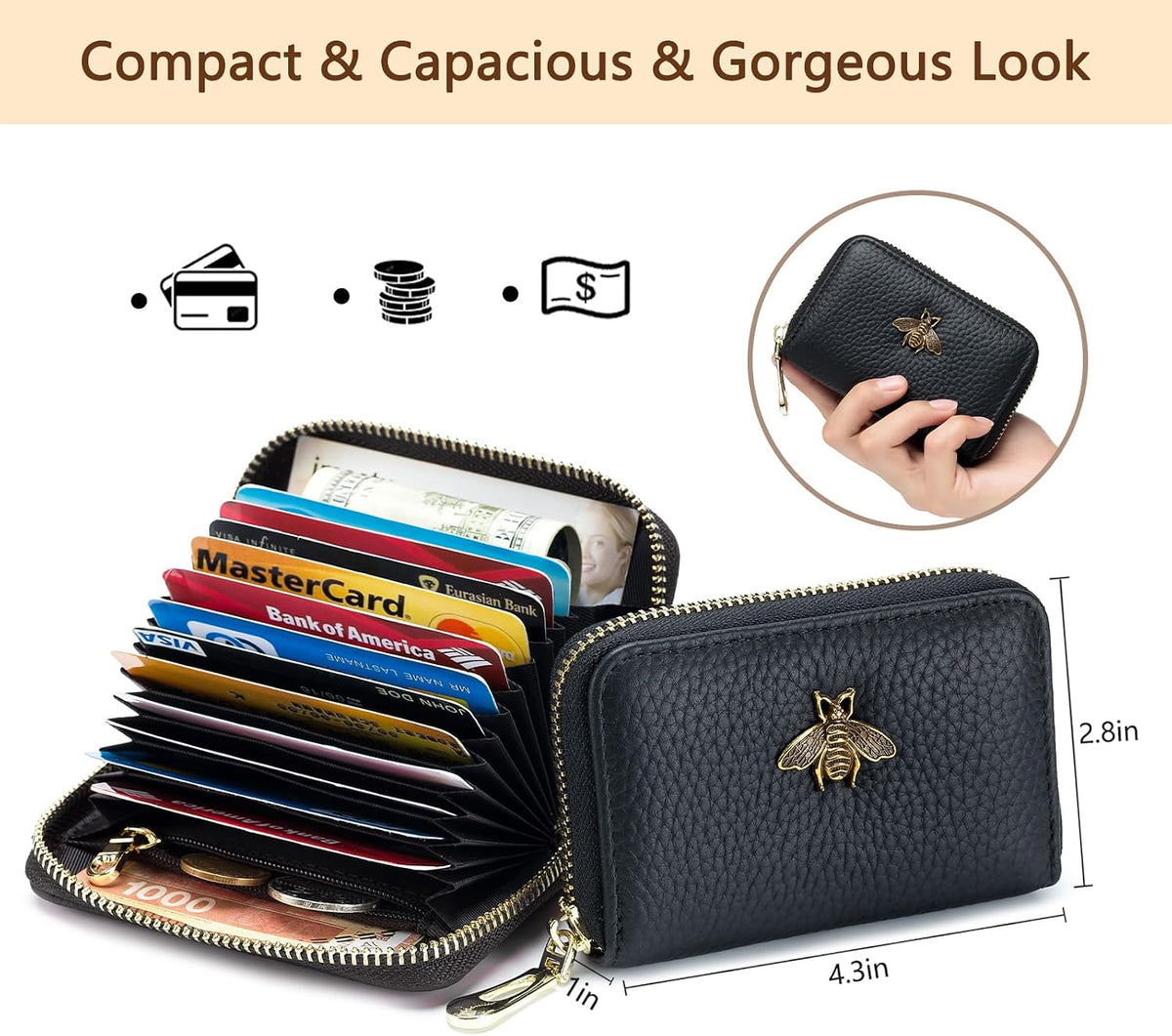 imeetu RFID Credit Card Holder, Small Card Wallet Women, Leather Card Case