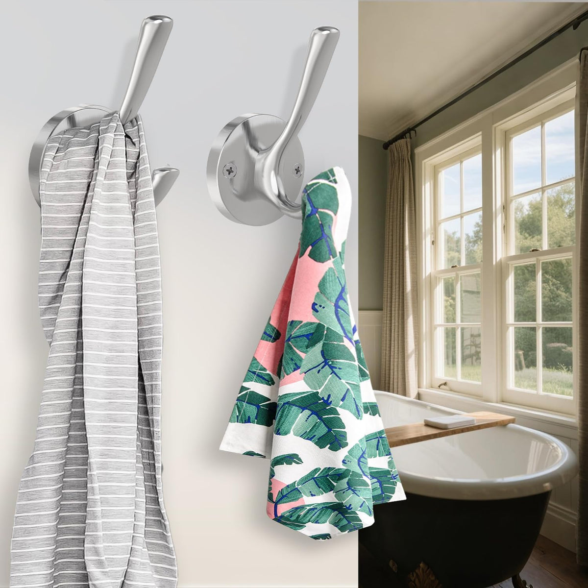 TOFIIGREM Brushed Nickel Robe Hooks Towel Hooks, 3 Pack Coat Hook Heavy Duty Mudroom Hook Double Bathrobe Hook Wall Mounted, Hat Hooks for Entryway Bathroom Kitchen Closet