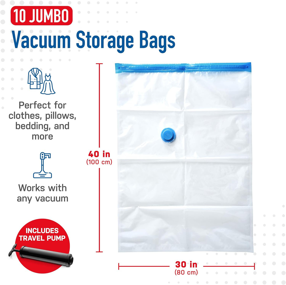 Spacesaver Vacuum Storage Bags with Hand Pump, Jumbo, 10 Pack