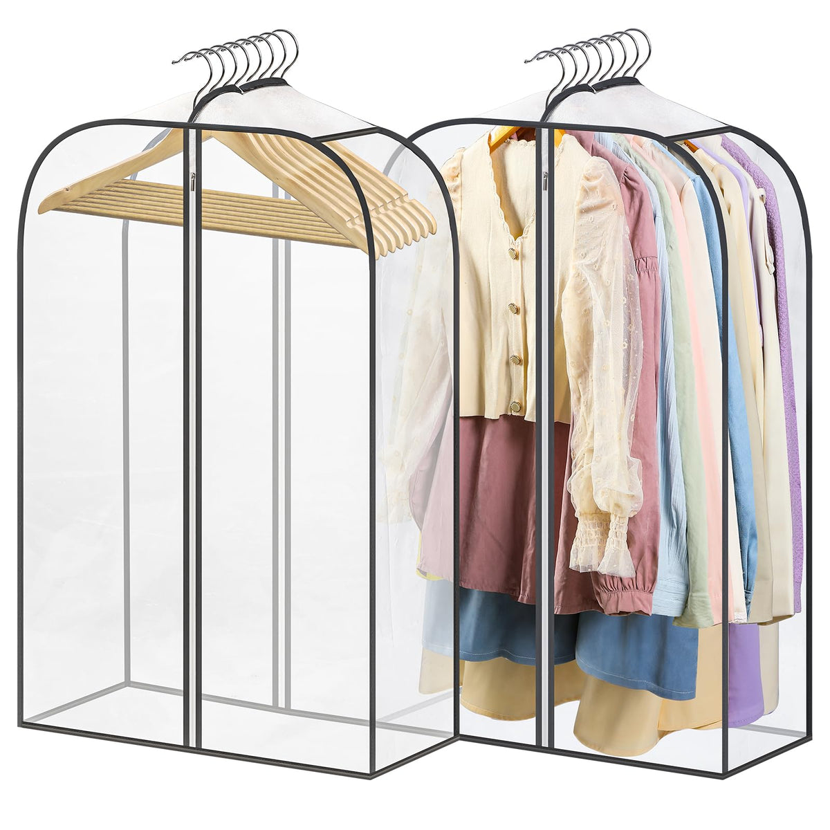LANDNEOO 2 Pack Clear Garment Bags for Hanging Clothes with Zippers on Double Sides - 10'' Clothes Storage for Coat, Dress, and Fur in Closet - 40'' Long Suit Bags