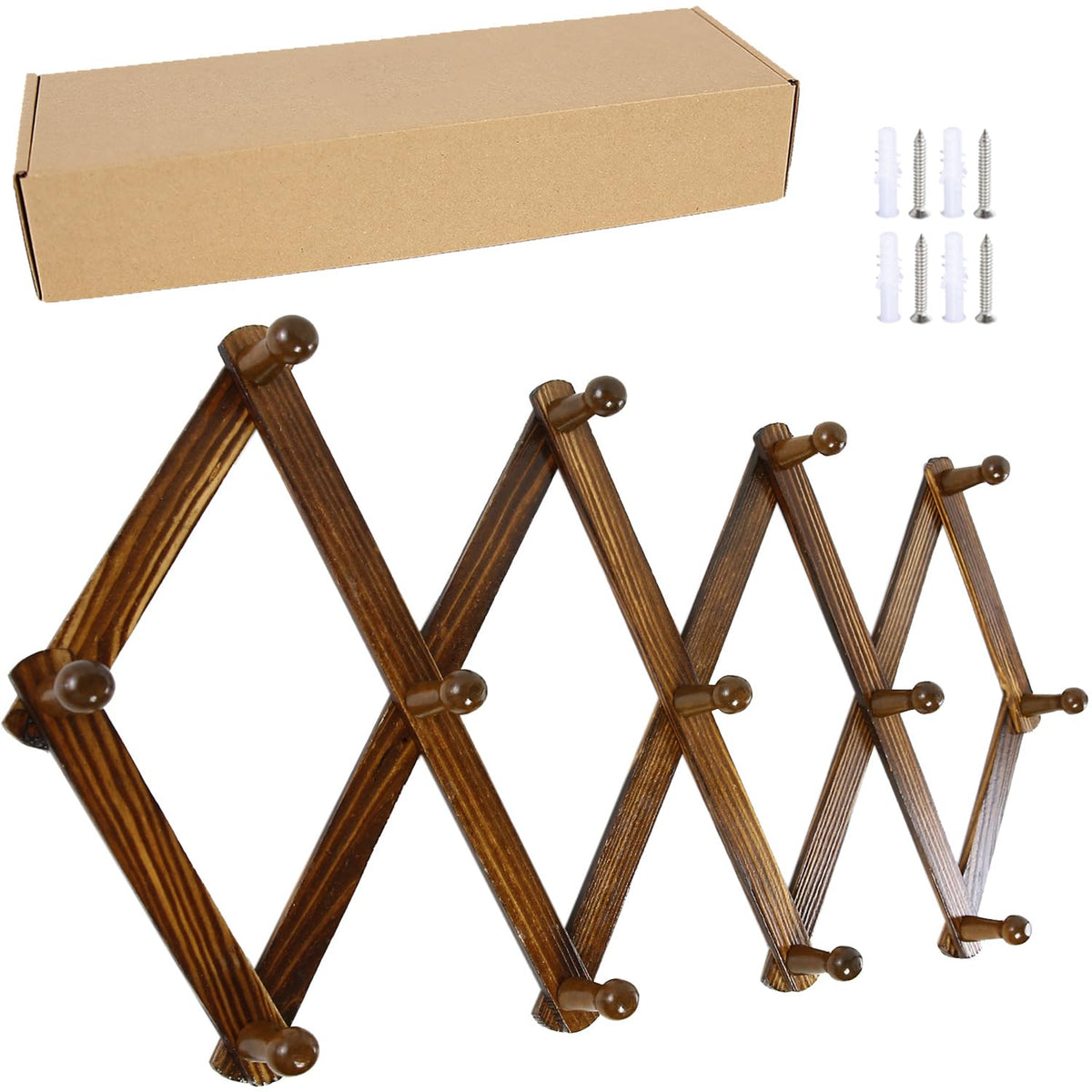AMAPON Accordion Wall Hanger Expandable Coat Hat Rack 13 Peg Hook (Walnut)