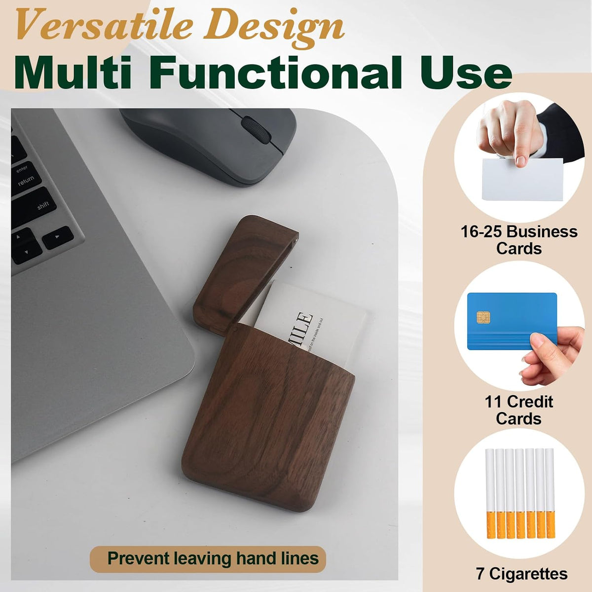 Wood Business Card Holder Wooden Magnetic Business Card Case Portable Simple (Black Walnut)
