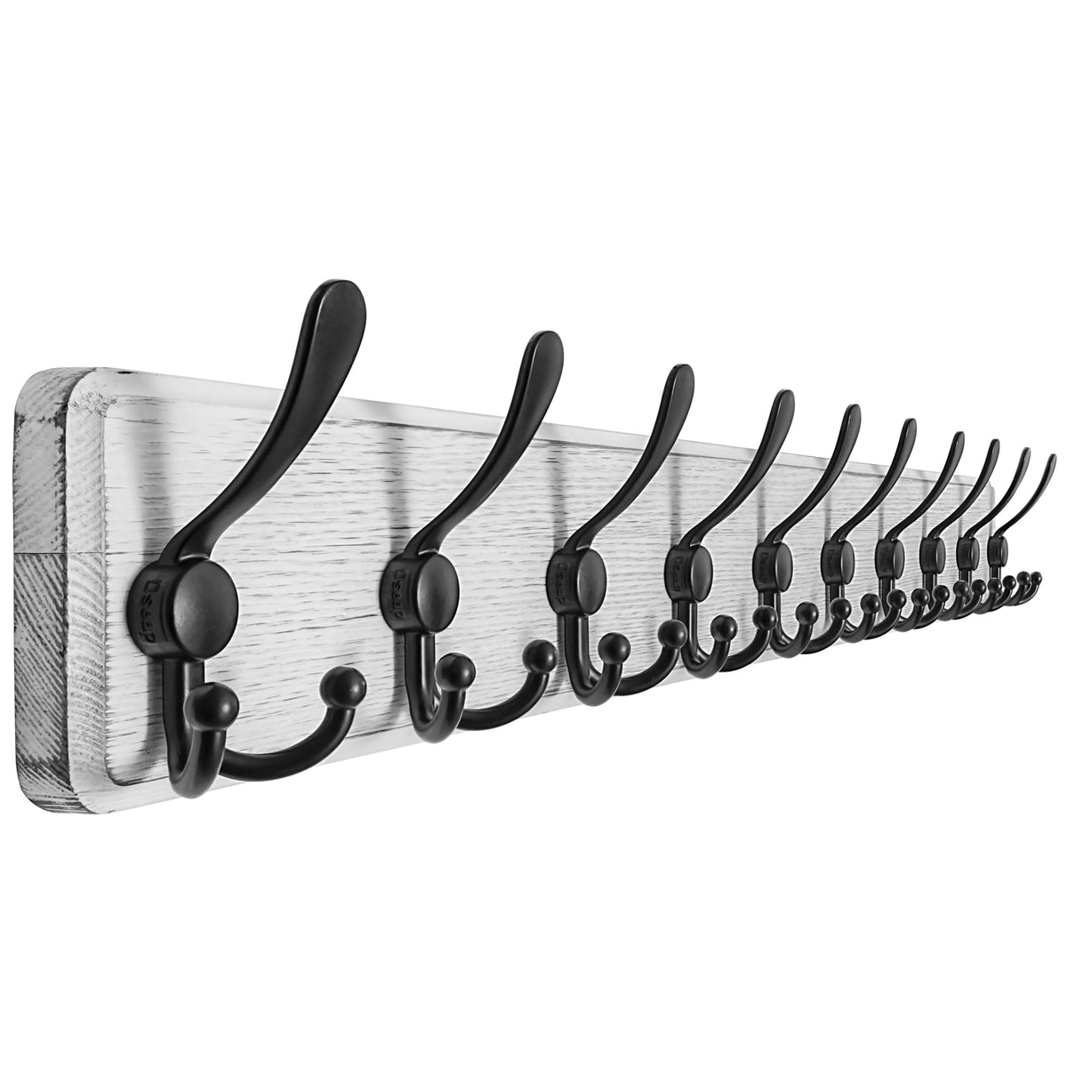 Dseap Coat Rack Wall - Heavy-Duty 38-1/4" Long, with Reinforced 10 Custom Tri-Hooks, Solid Wood Wall Hanger for Coats Hat Jackets - Rustic Farmhouse Entryway Hallway Storage, Black