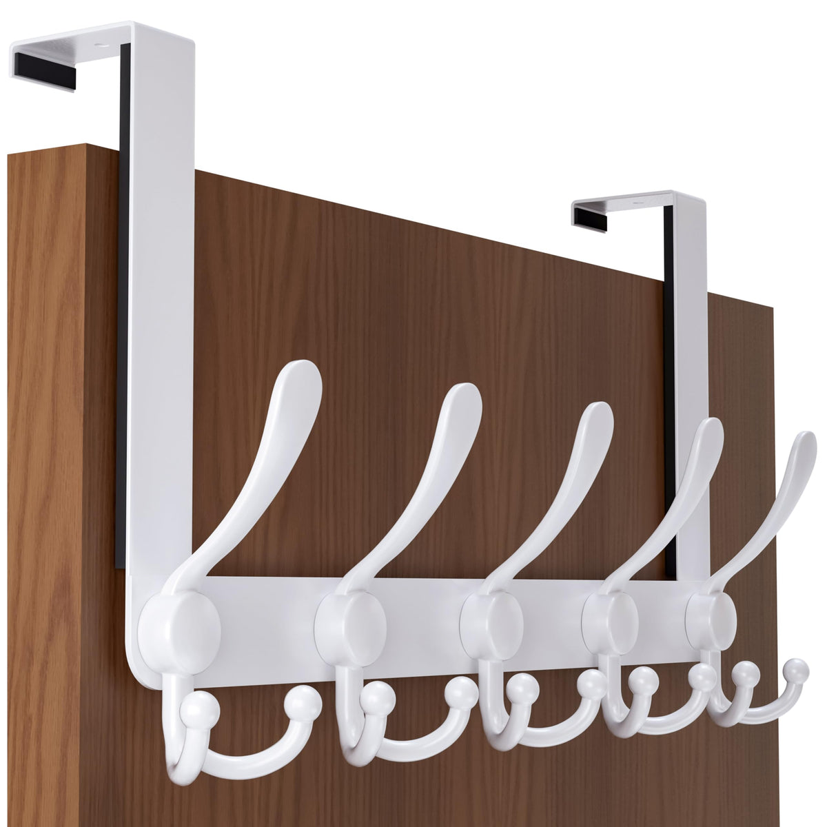 SKOLOO Over The Door Hook - for Doors up to 1-3/4'' Thickness, Metal Door Hanger with 5 Triple Hooks, Black Over The Door Hanger for Coats, Hats, Towels, Assembly Required