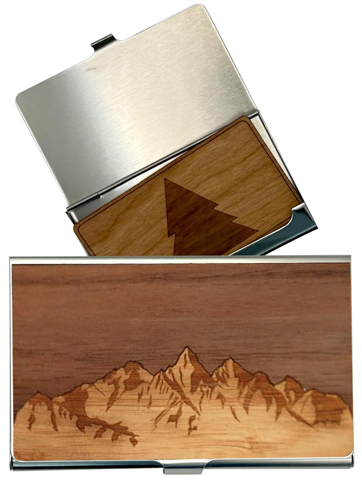 WUDN Handcrafted Business Card Holder Wallet For Men and Women | Holds Up to 20-25 B-Cards or 8-10 Credit Cards | Wooden & Stainless Business Card Case with Buckle Closure, Made in Idaho, USA.