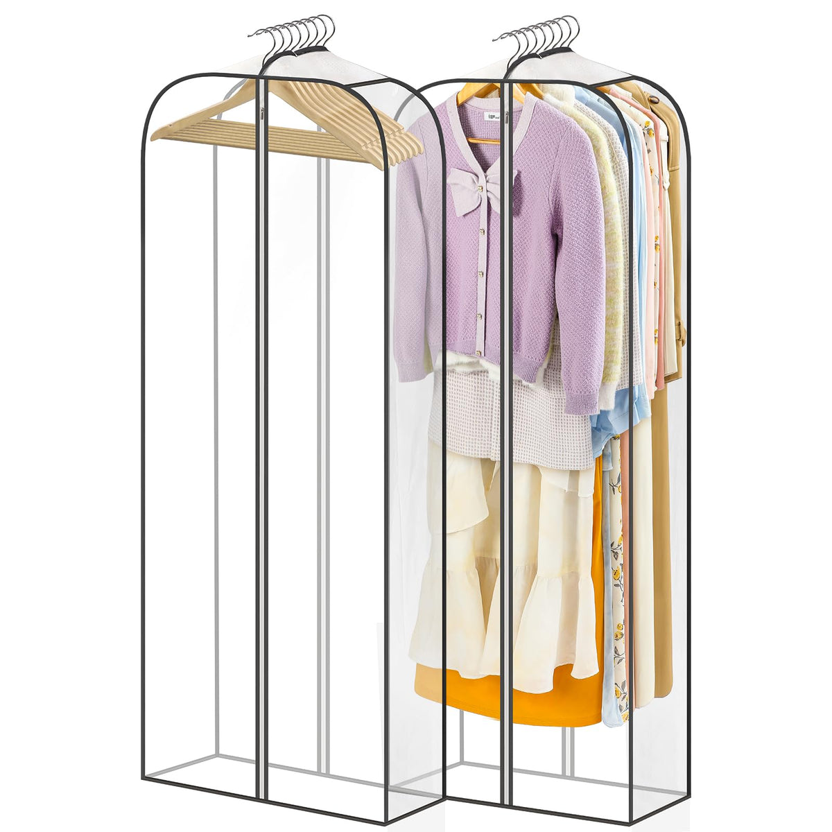 LANDNEOO 2 Pack Clear Garment Bags for Hanging Clothes with Zippers on Double Sides - 10'' Clothes Storage for Coat, Dress, and Fur in Closet - 40'' Long Suit Bags