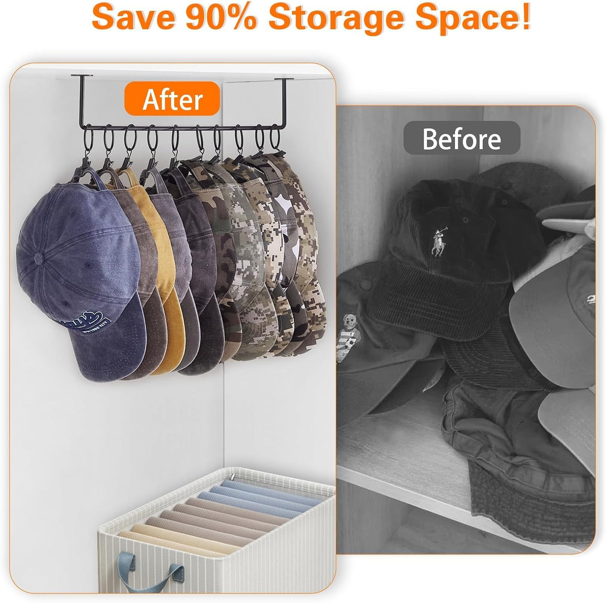 Hat Organizer Hat Rack for Baseball Caps Wall Hat Storage for 20 Caps