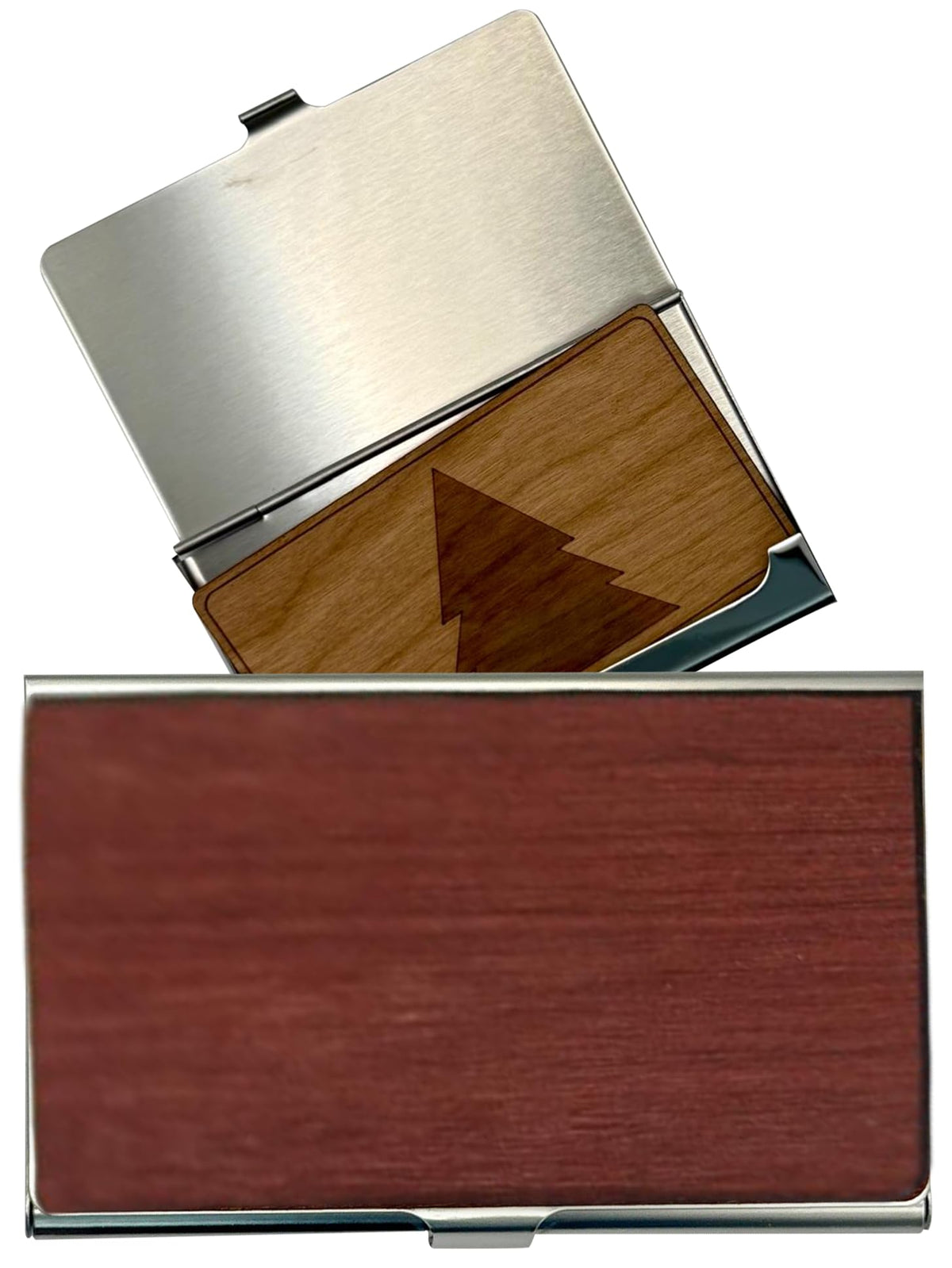 WUDN Handcrafted Business Card Holder Wallet For Men and Women | Holds Up to 20-25 B-Cards or 8-10 Credit Cards | Wooden & Stainless Business Card Case with Buckle Closure, Made in Idaho, USA.