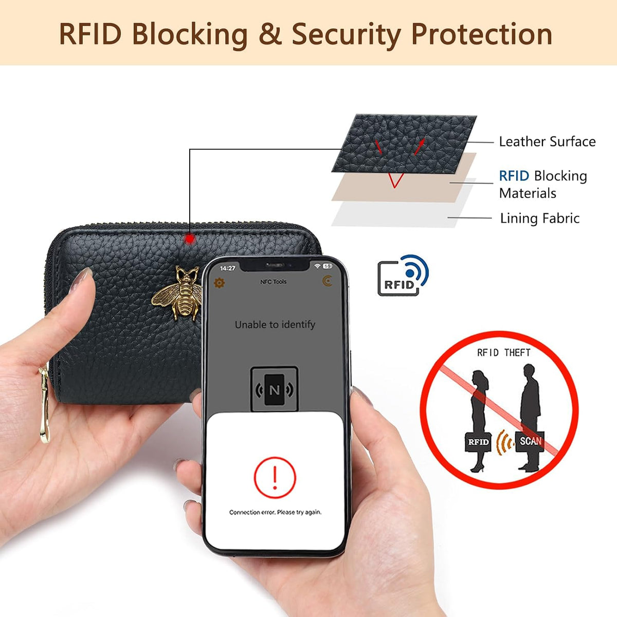 imeetu RFID Credit Card Holder, Small Card Wallet Women, Leather Card Case
