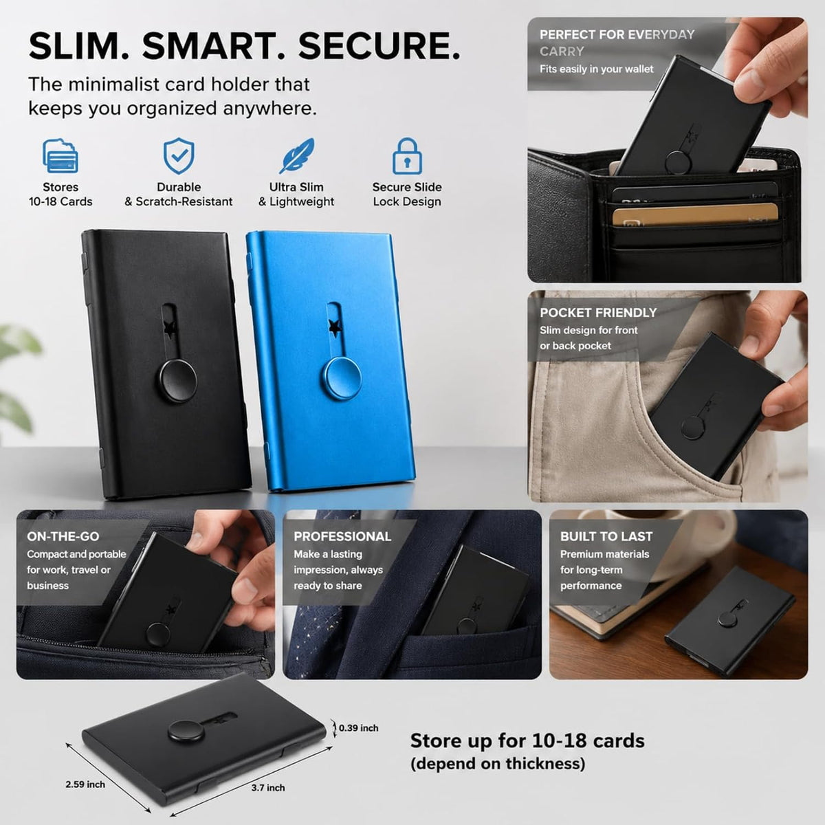 Tatuo 2 Pcs Black/blue Business Card Holder Thumb Drive Stainless Steel