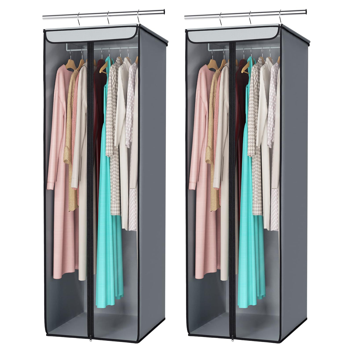 Univivi Garment Bags for Hanging Clothes, Cloth Bag 54 In, 2 PCS, Grey