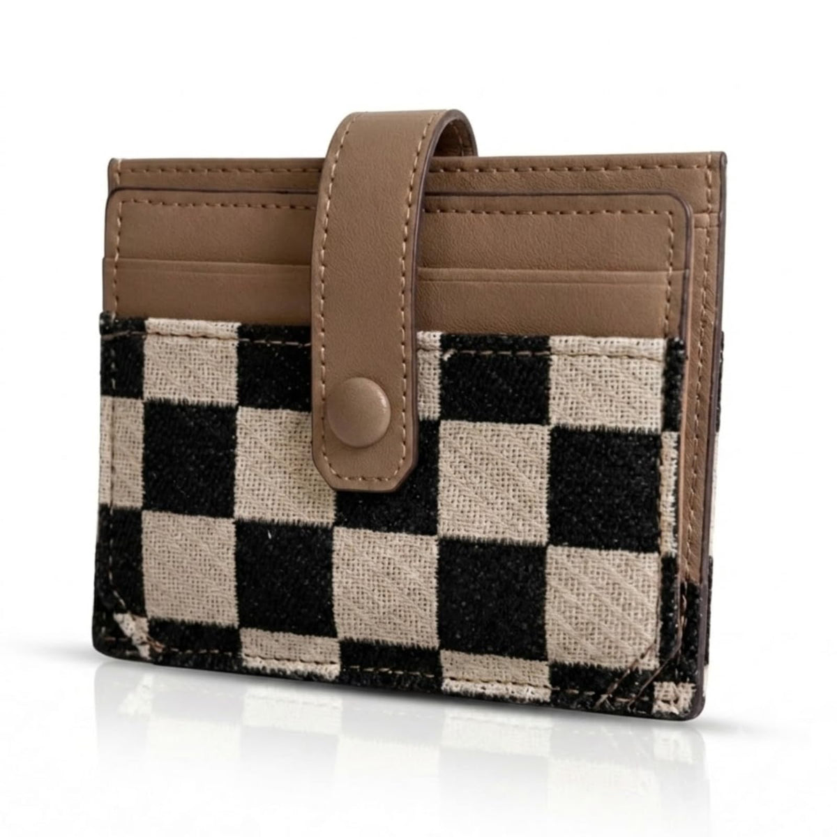 TURBOOST Cute Slim Card Holder Canvas Front Pocket Checkered Wallet, Small Credit Card Case for Women (Black)