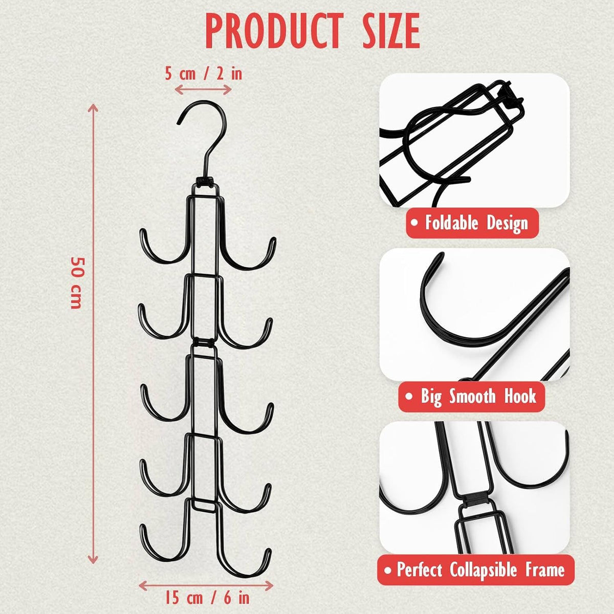 Hat Organizer for Closet: Collapsible Caps Rack with 10 Large Hooks