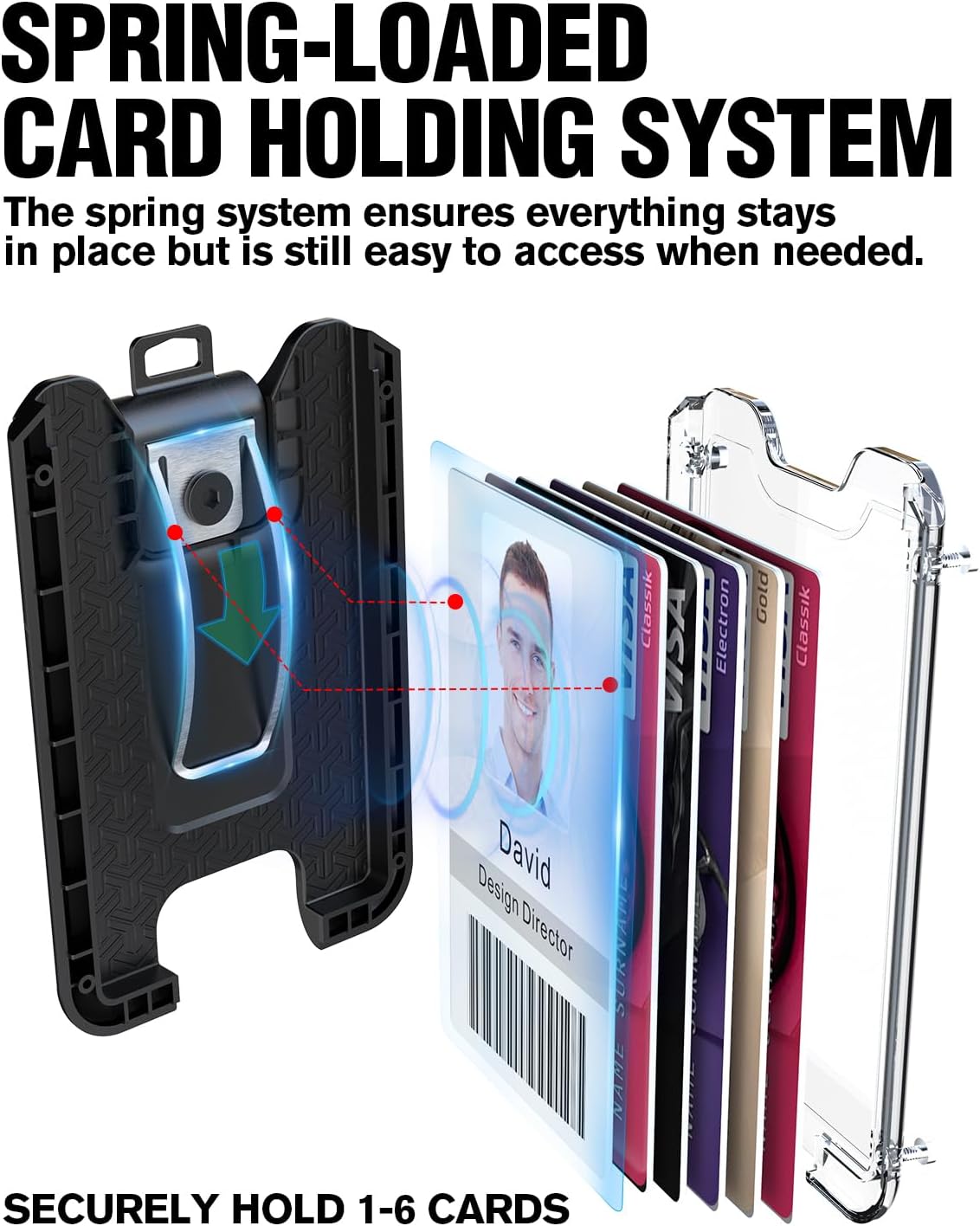 LIUGX Badge Holder with Metal Clip, Carbon Fiber-Texture, Hold 4 Cards
