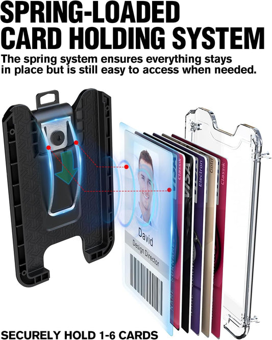 LIUGX Badge Holder with Metal Clip, Carbon Fiber-Texture, Hold 4 Cards