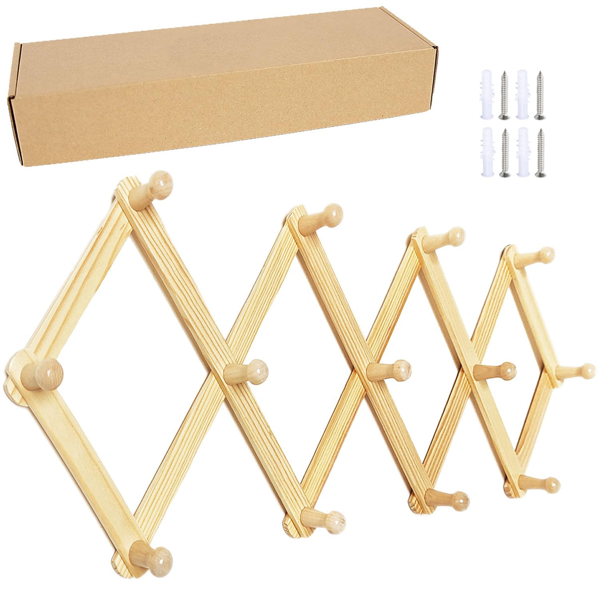 AMAPON Accordion Wall Hanger Expandable Coat Hat Rack 13 Peg Hook (Walnut)