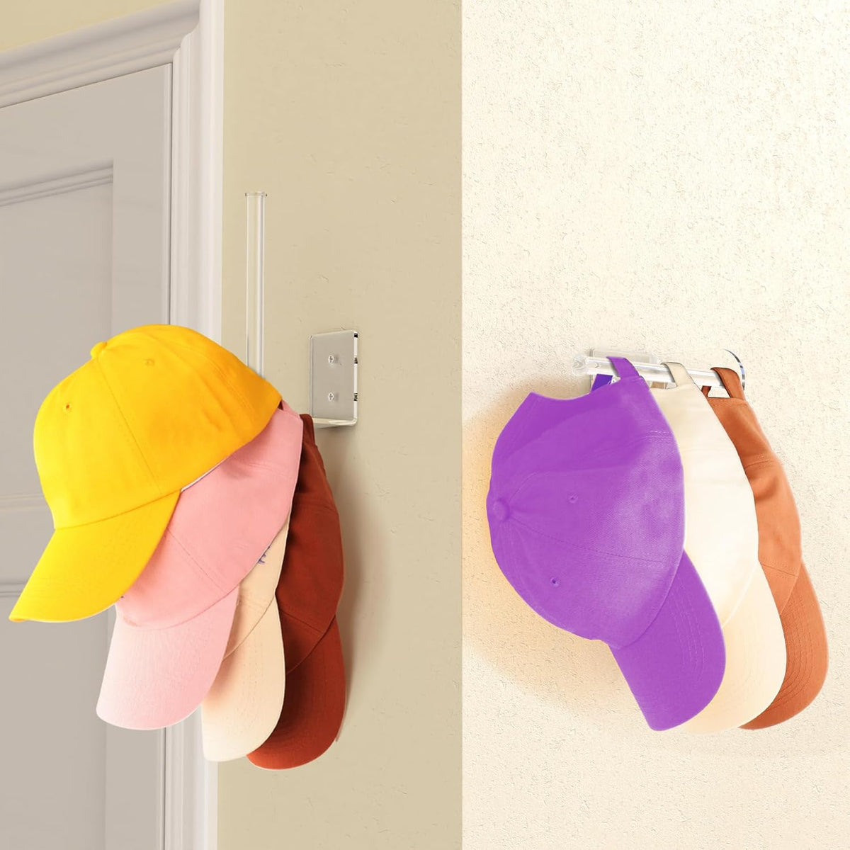 Durmmur Clear Acrylic Hat Organizer, Hat Rack for Wall,Each Holds 15 Hats