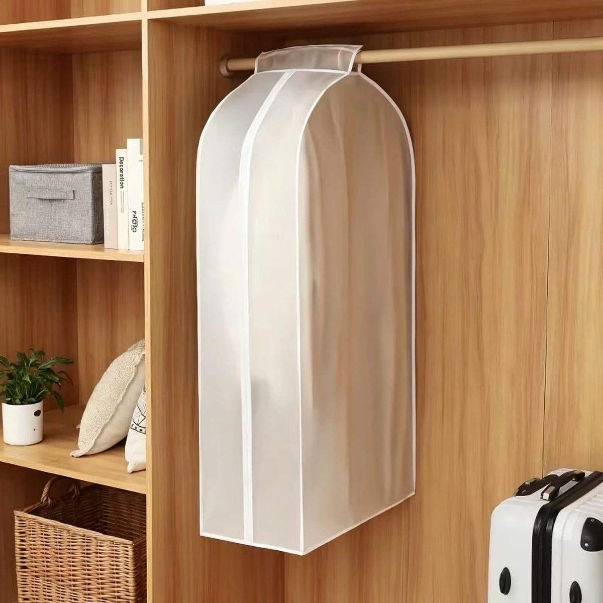 24x55 Inch Garment Bags for Hanging Clothes, Translucent, 5 Pcs Waterproof Suit Covers for Closet Storage, Full Zipper White Dust Proof Garment Bags for Suits, Coats, Dresses and Dance Clothes