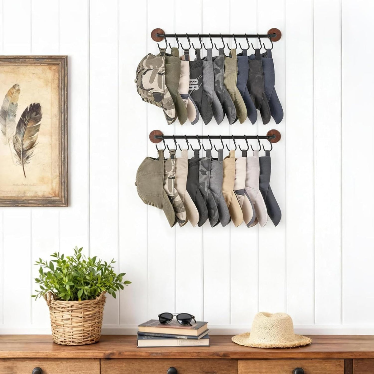 Mkono Hat Organizer, Metal Hat Rack for Wall Storage with 20 Hooks Set of 2