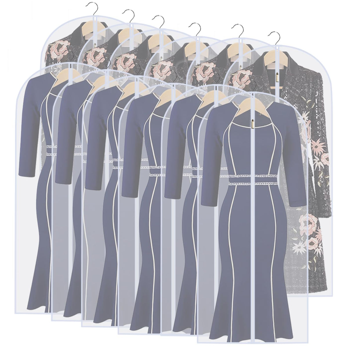 Garment Bags for Hanging Clothes 24" x 48"Coat Covers for Closet Foldable Washable Dress Bags for Hanging Clothes for Long Dress Dance Costumes Suits Gowns Coats