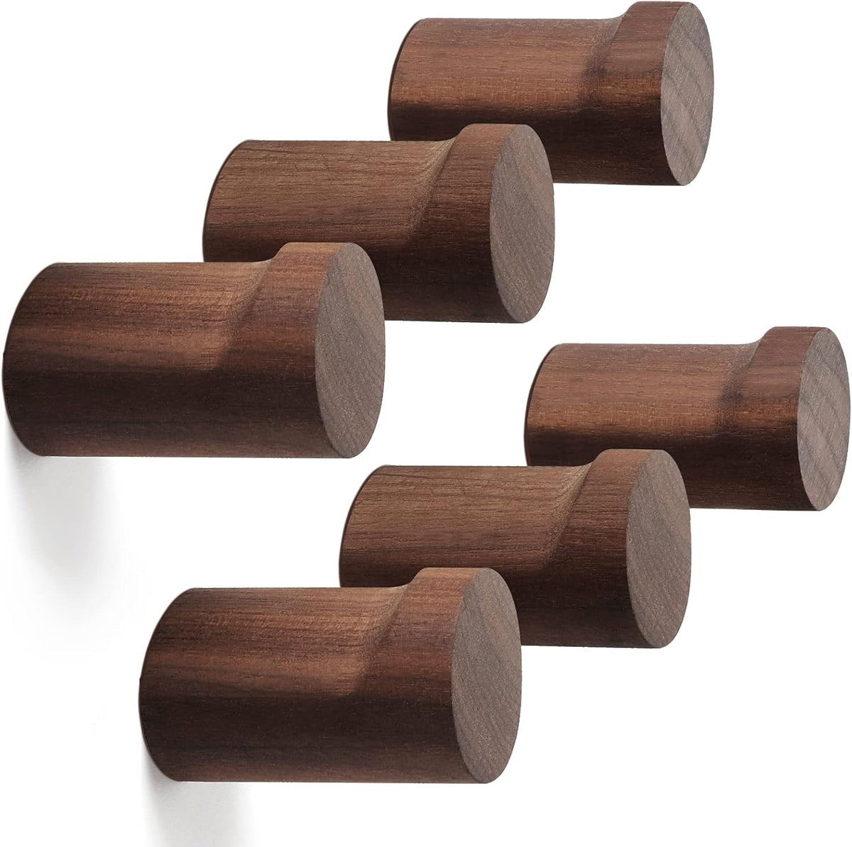 bsdonte Wood Wall Hooks 6 Pack, Natural Wooden Coat Hooks Wall Mounted, Handmade Rustic Hat Hooks Heavy Duty Entryway Wall Hangers for Hanging Towels, Clothes, Bags (Black Walnut Wood)
