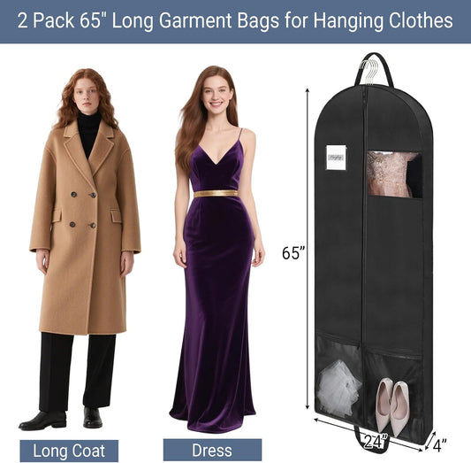 2 Pack 65" Long Garment Bags for Dress Travel Garment Bag