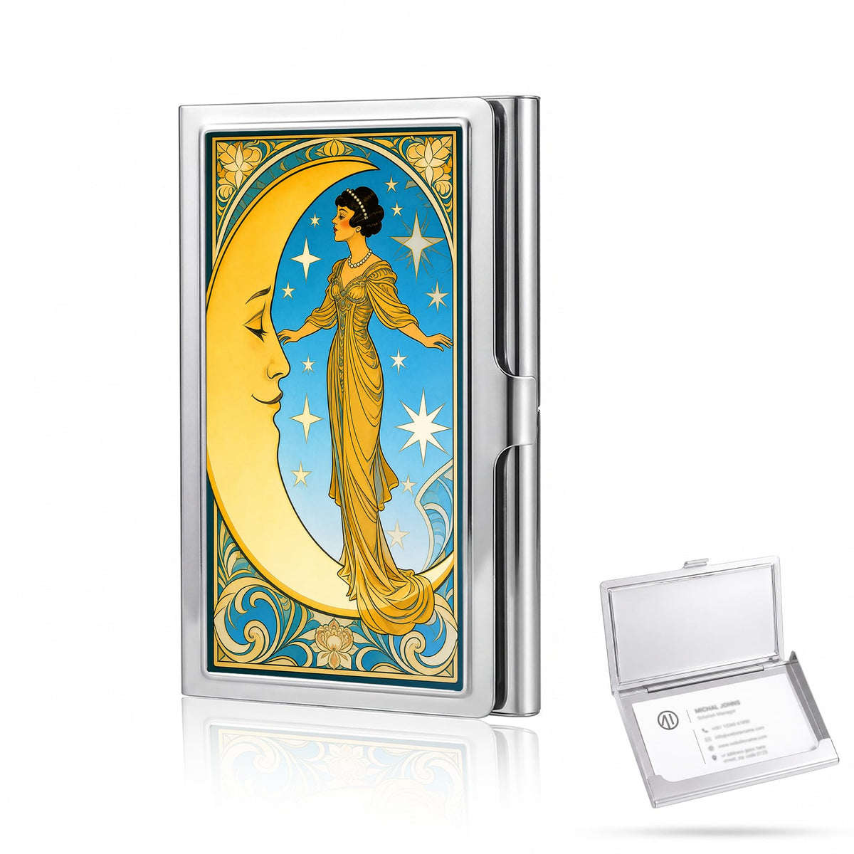 Vintage Metal Business Card Case, Slim Business Credit Card Holder Wallet for Women & Men (#A)