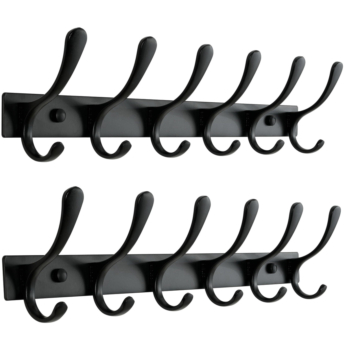 SKOLOO Coat Rack Wall Mounted - 6 Hooks, Heavy Duty, Stainless Steel, Metal Wall Hanger, Sturdy Coat Hooks for Hanging Coats, Jacket, Clothes, Hats - Black