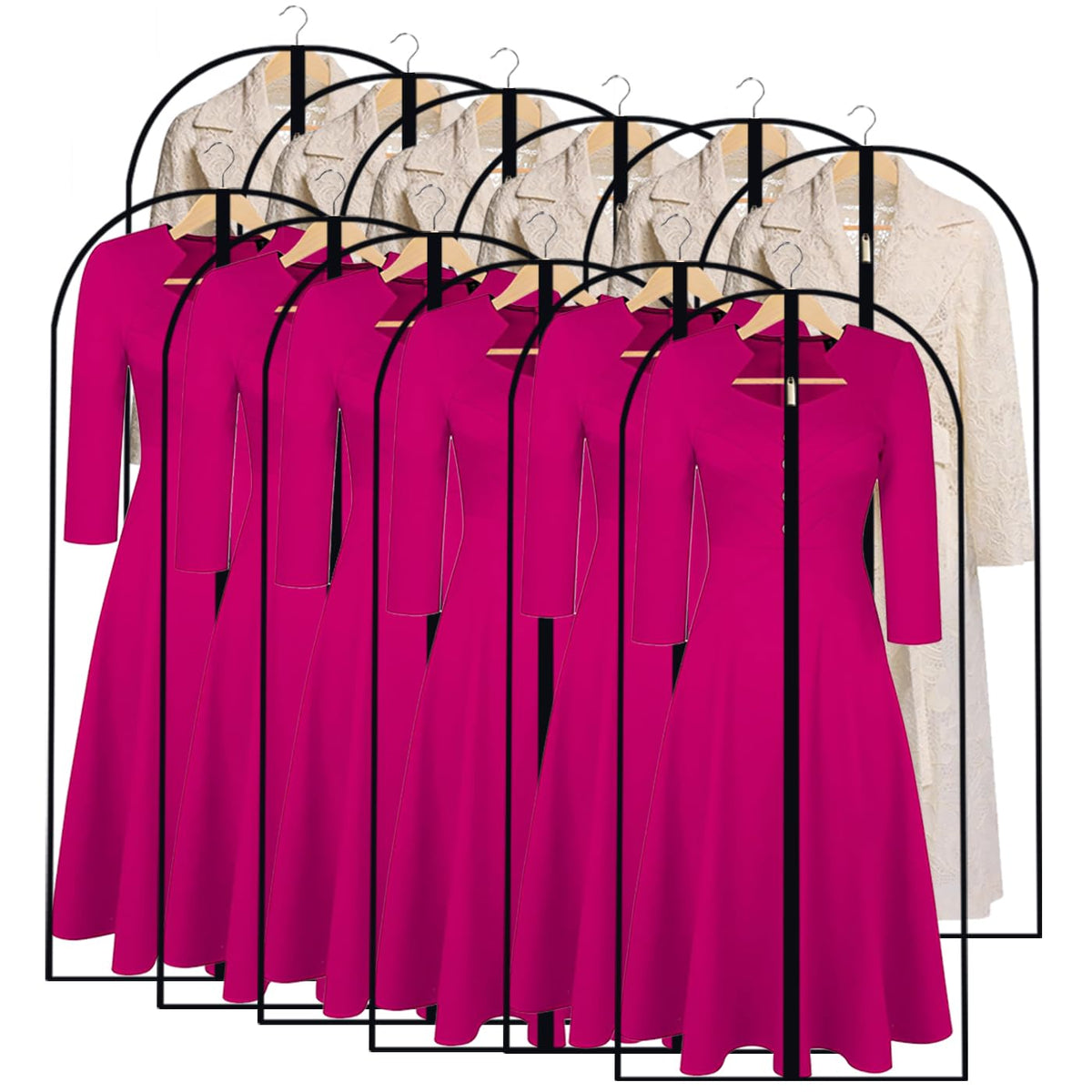 Garment Bags for Hanging Clothes 24" x 48"Coat Covers for Closet Foldable Washable Dress Bags for Hanging Clothes for Long Dress Dance Costumes Suits Gowns Coats