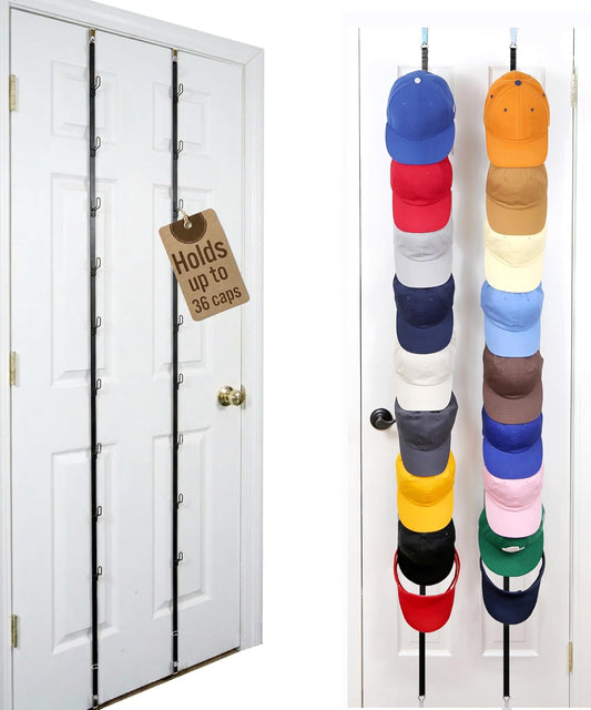 Perfect Curve CapRack Over-The-Door Hat Organizer for Baseball Caps, 2 Straps, Holds 18-36 Caps