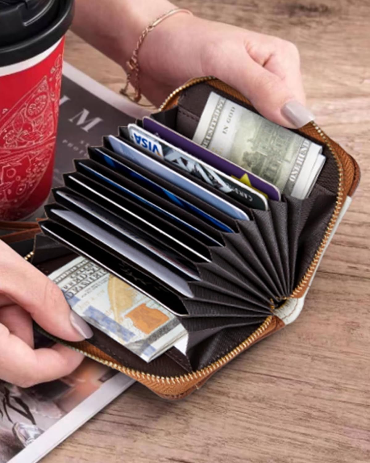 BOSTANTEN Credit Card Holder Small RFID Wallet Women with Keychain Wristlet