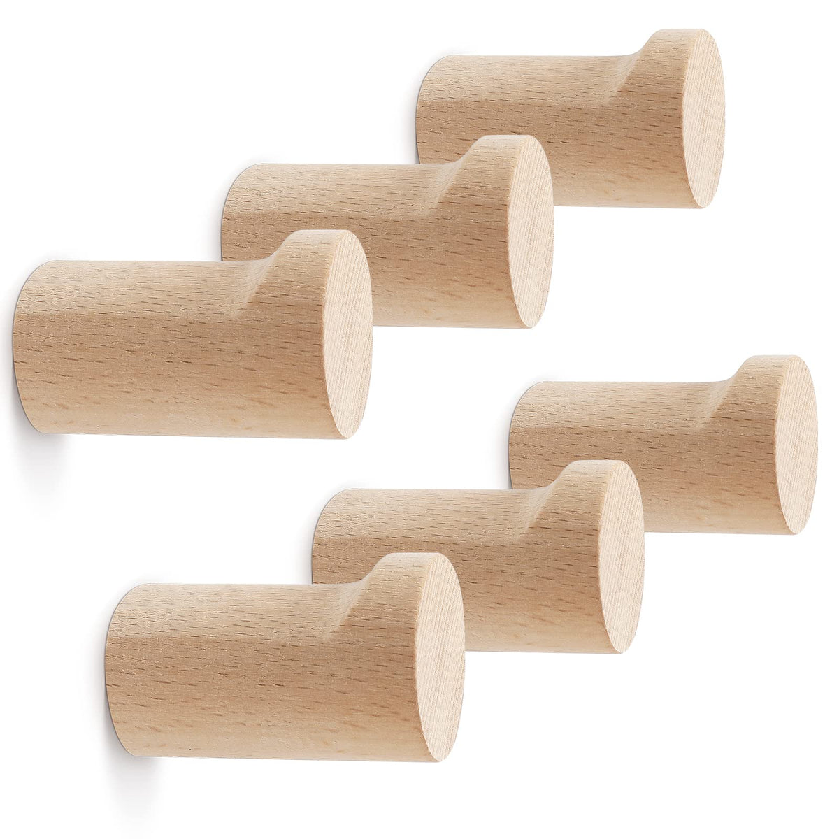 bsdonte Wood Wall Hooks 6 Pack, Natural Wooden Coat Hooks Wall Mounted, Handmade Rustic Hat Hooks Heavy Duty Entryway Wall Hangers for Hanging Towels, Clothes, Bags (Black Walnut Wood)