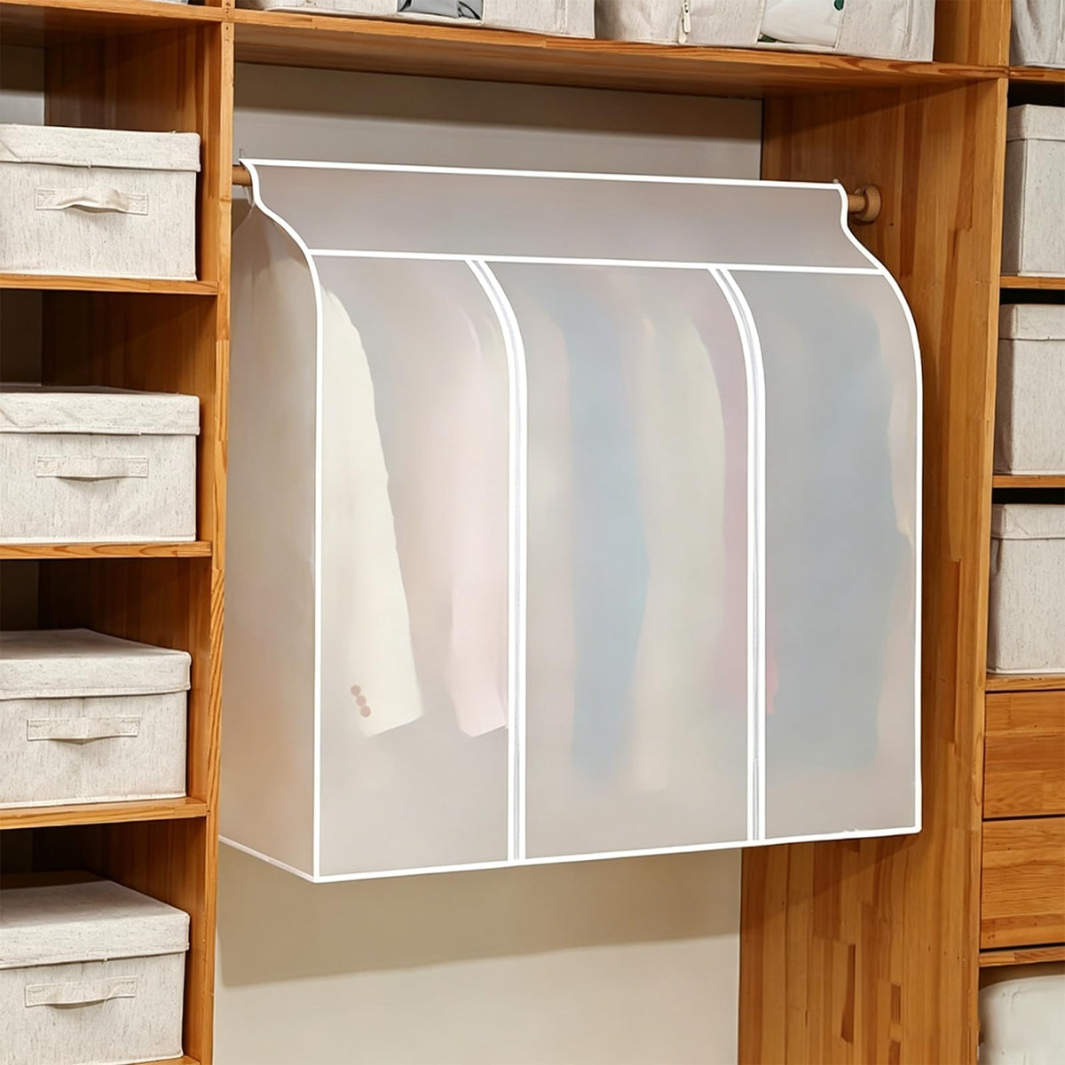 24x55 Inch Garment Bags for Hanging Clothes, Translucent, 5 Pcs Waterproof Suit Covers for Closet Storage, Full Zipper White Dust Proof Garment Bags for Suits, Coats, Dresses and Dance Clothes
