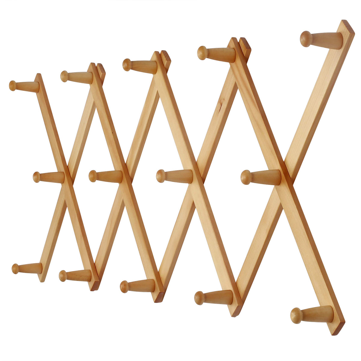 Dseap Accordian Wall Hanger: 16” High Wooden Wall Expandable Coat Rack, Hat Rack Holder, Accordion Hook for Baseball Caps, Coats, Mugs, 13 Peg Hooks, White