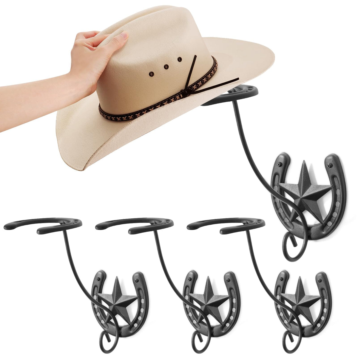 Cowboy Hat Rack for Wall Rustic Metal Cowboy Hat Holder 2 Pack Hat Hanger Western Wall Decor Horseshoe Hooks Storage Display Closet Bedroom Living Room Western Gift Antique Bronze
