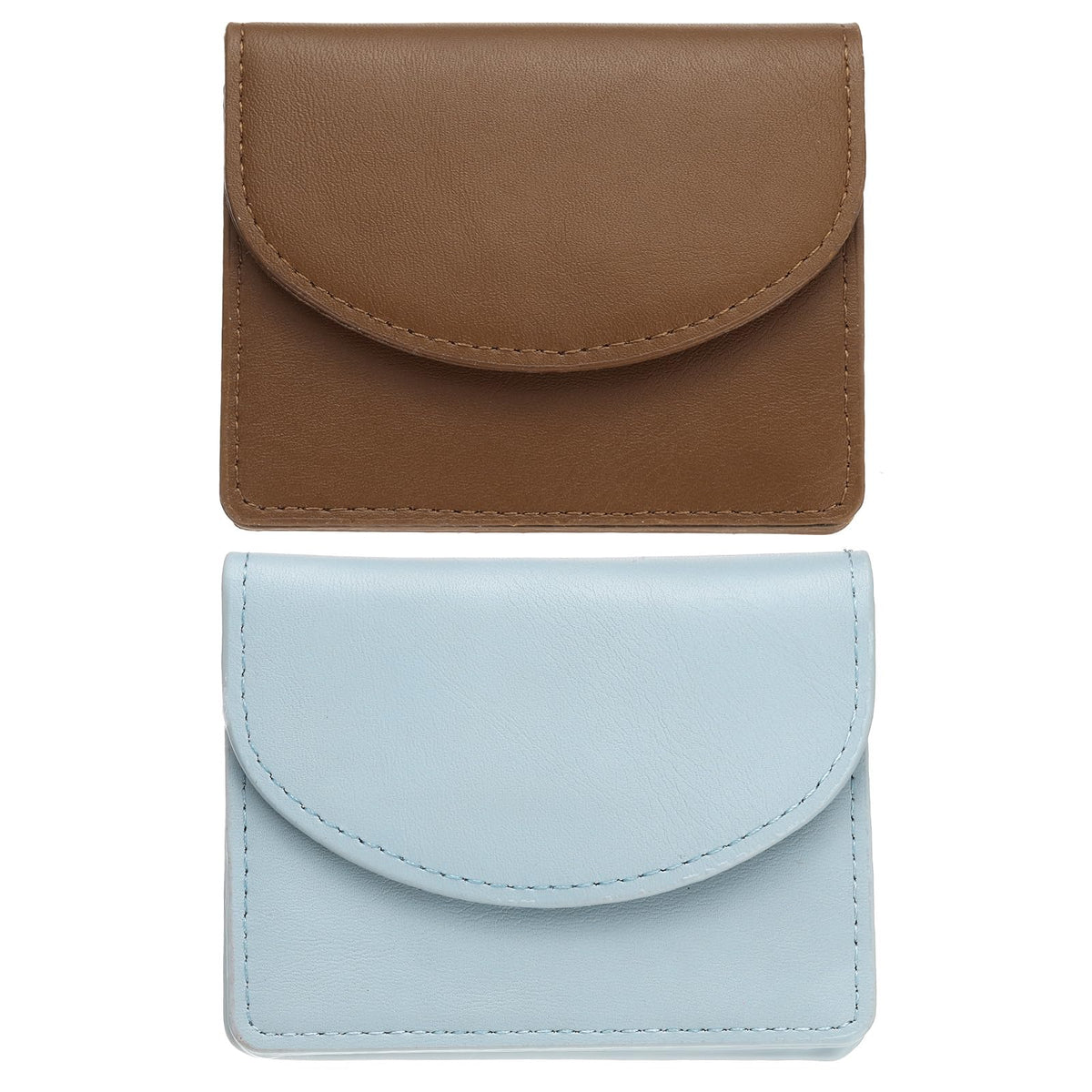 uxcell 2 Pcs Leather Business Card Case, Professional Slim Business Card Holder Business Card Holder Wallet with 3 Card Slots for Men and Women, (Light Brown/Light Green)