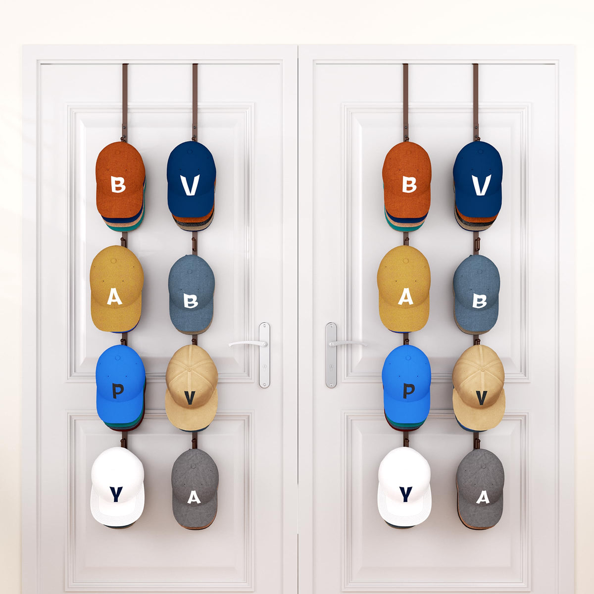 HapiRm Over Door Hat Rack - 2 Packs Hat Organizer with 8 Hooks Design, Hanging Baseball Cap Organizer Storage Holds Up to 40 Caps for Door, Bedroom, Closet (Black)