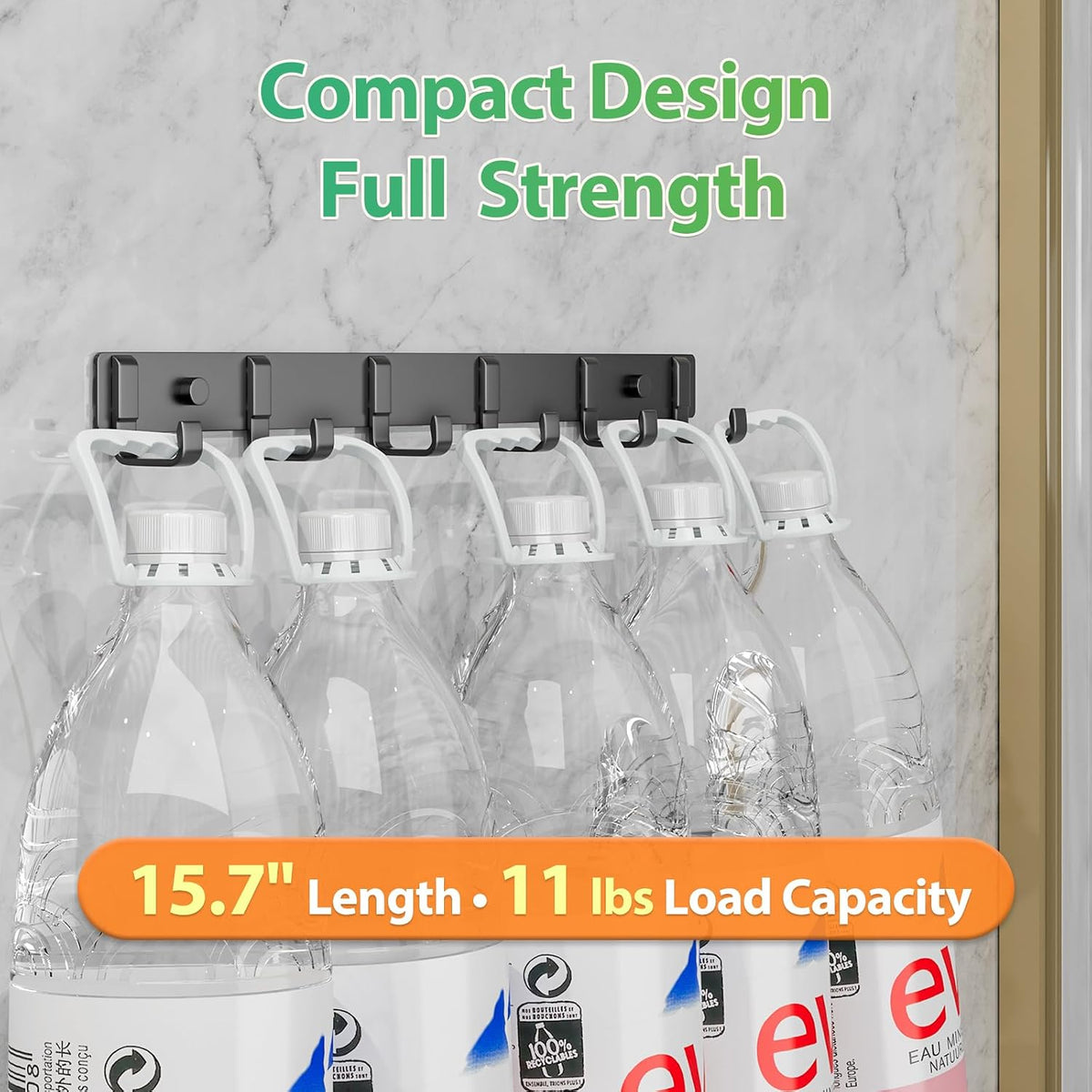 16" Heavy Duty Wall Mount Coat Rack with 6 Hooks, 2-Pack (Black)