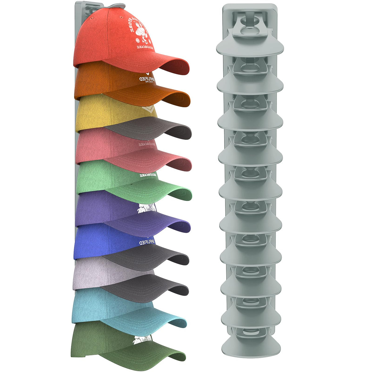 Hat Organizer for Baseball Caps Hold Up to 40 Hats, 2 Pack Hat Rack for Wall, Strong Adhesive Hat Storage Display Holder for Closet Door and Wall (Black)