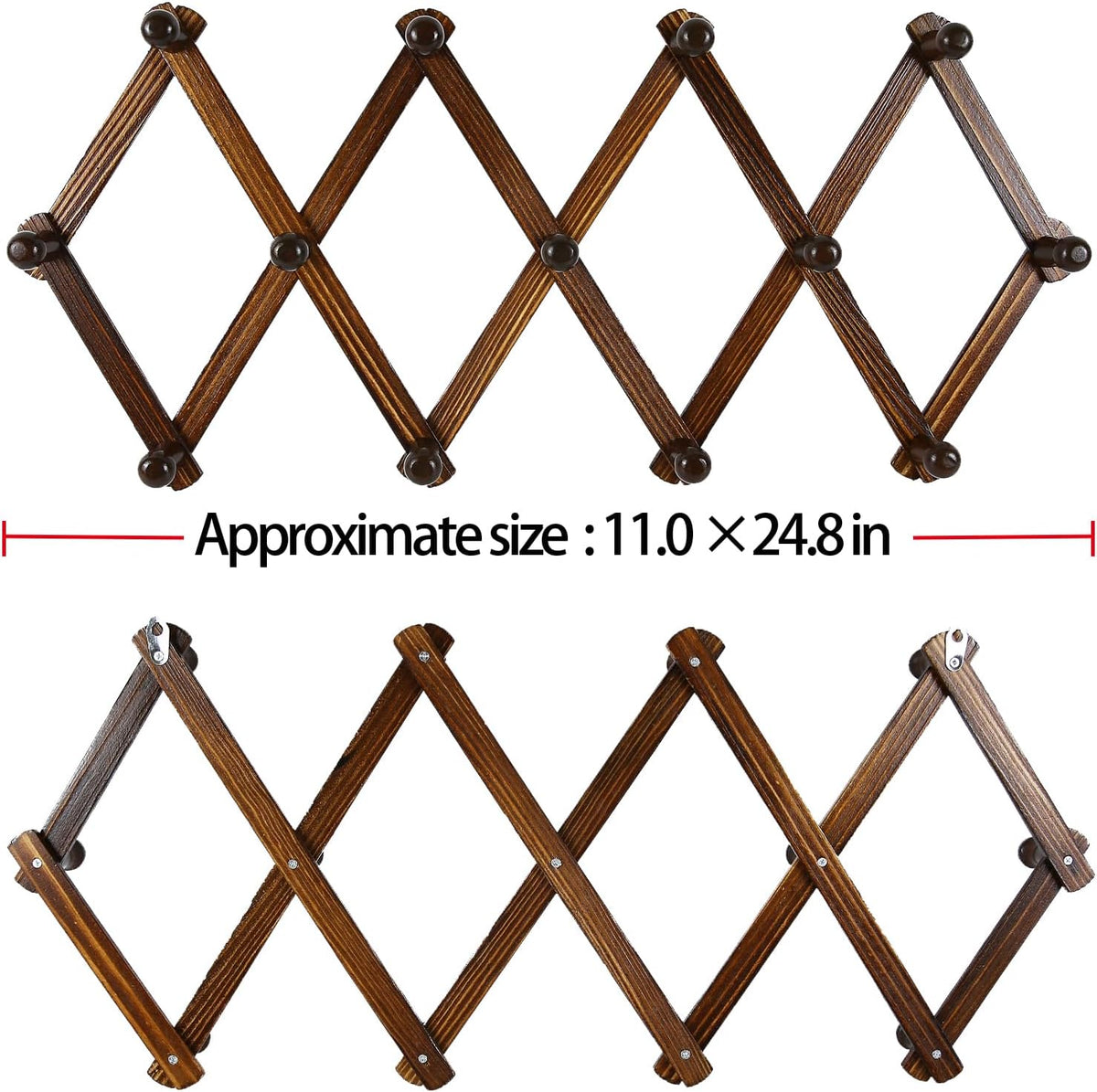 AMAPON Accordion Wall Hanger Expandable Coat Hat Rack 13 Peg Hook (Walnut)