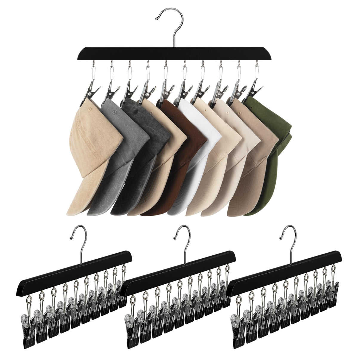 StorageWorks Hat Organizer 2 Pack, Black Cap Hanger Rack with 10 Clips